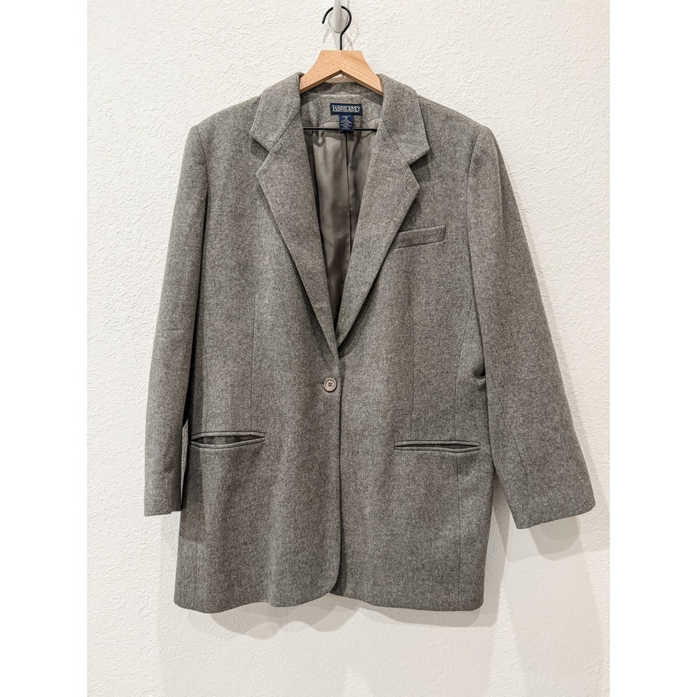 Vintage Lands End Wool Cashmere Blazer Women's 18 Tall Gray USA Made